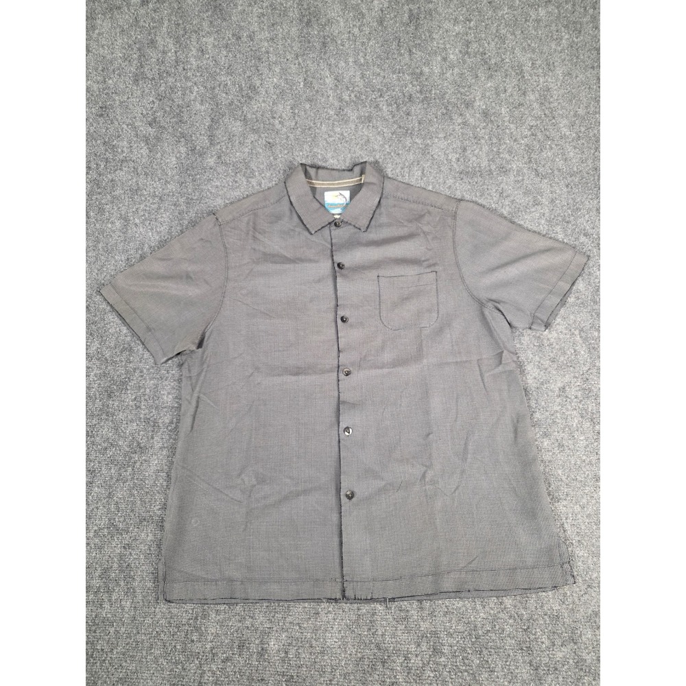Tommy Bahama Mens Grey Silk Cotton Island Modern Fit Short Sleeve Shirt Large